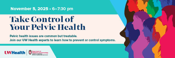 Banner advertising upcoming Take Control of Your Pelvic Health talk on November 5, 2025